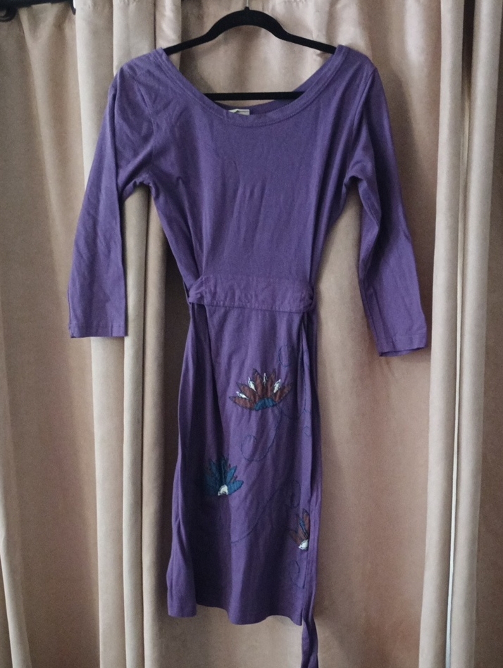 Purple Floral-Embroidered Kids Dress